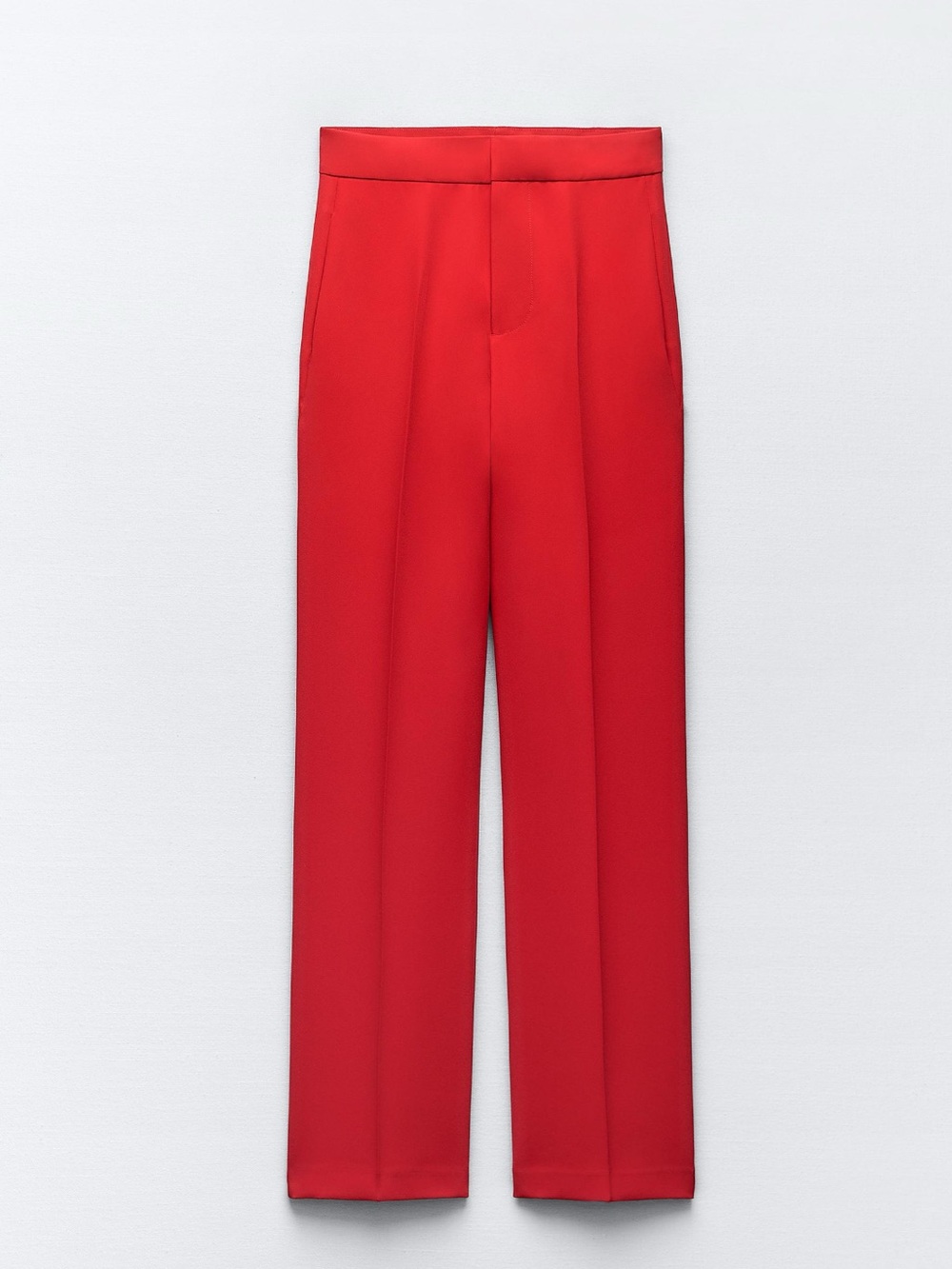 Zara High-Waisted Straight Cut Pants in a vibrant red hue.